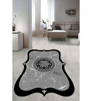 Dijital Baskılı Kaymaz Taban Yıkanabilir Lazer Kesim Salon Halısı Yolluk NLZR-SD-671 (Siyah)