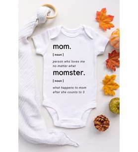 Unisex Bebek Beyaz Mom Momster Dictionary Kısa Kollu Çıtçıtlı Body