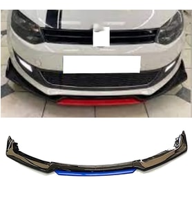 Vw Polo MK5 Mavi Renkli Şeritli Dilli Ön Lip 4 Prç Parlak Siyah ABS