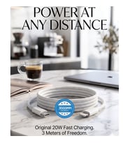 20W PD Hızlı Şarj Kablosu (3 Metre) - USB-C to iPhone Lightning Uyumlu Örgülü Şarj Kablosu - Beyaz