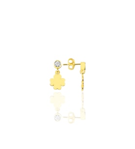 Gümüş altın yaldızlı zirkon taşlı şanslı yonca küpe SGTL12621GOLD
