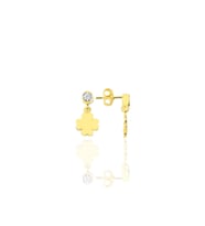 Gümüş altın yaldızlı zirkon taşlı şanslı yonca küpe SGTL12621GOLD