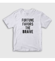 Presmono Unisex Çocuk Beyaz Fortune Favors The Brave T-Shirt 423367tt (Beyaz)
