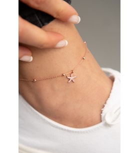 Elika Silver Kadın Rose Kaplama Top Zincir Detaylı Deniz Yıldızı Model 925 Ayar Gümüş Halhal