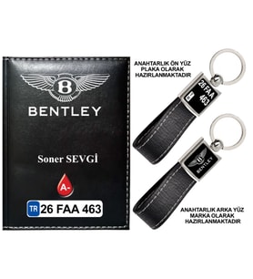 Plakanıza Özel Bentley Logolu Siyah Ruhsat Kabı ve Anahtarlık
