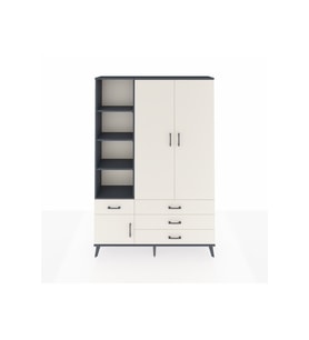 Arges Gardrop 5 Raflı 4 Çekmeceli Tek Askılı 132x30x195 Antrasit-Aytaşı