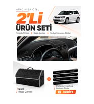 SKODA YETİ (2012-2018) Uyumlu Torpido Örtüsü + Deri Bagaj Çantası + Sticker Seti - Siyah Gri