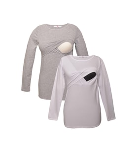 LuvmaBelly MYRB2704_2708 Emzirme tshirt seti (Beyaz-Gri)