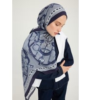 Schaless Süvarinin Arması - Mavi - Vierra Desenli Viskon Şal - 70x190 Cm (A.INDIGO)