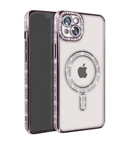 Apple iPhone 15 Kılıf Joke Simli Magneticsafe Kılıf - Derin Mor
