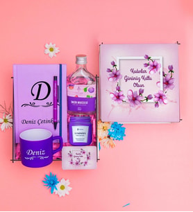 Kadınlar Günü Özel Hediye Seti &Kişiye Özel Defter,Kalem, Fincan & 200ml İncir Kolnyası, Kokulu Mum, Magnet