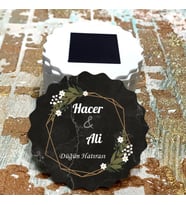 Magnet Hediyelik - Gelin / Damat Zeytin Dalı Siyah Mermer Tasarım Nişan, Kına, Düğün, Söz Nikah Hatırası Magnet