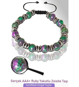 Sertifikalı Gerçek Ruby Yakutlu Zoisite Taşı Bileklik - Ayarlamalı (Çok Renkli)