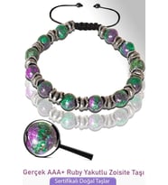 Sertifikalı Gerçek Ruby Yakutlu Zoisite Taşı Bileklik - Ayarlamalı (Çok Renkli)