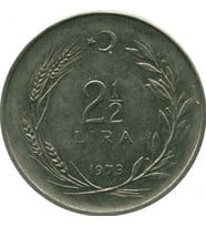 Madeni 2.5 Lira 1973 yılı Koleksiyon para