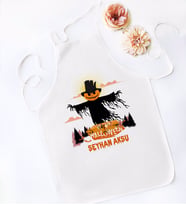 BK Gift Kişiye Özel Happy Halloween Tasarımlı Beyaz Mutfak Önlüğü-7