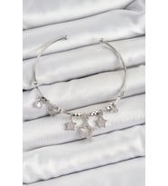 Pirinç Zirkon Taşlı Yıldız Model Gümüş Renk Charm Bileklik 5886