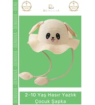 #HasırŞapka Kulakları Oynayan Organik Tavşan Figürlü Eğlenceli Plaj Güneş Hasır Yazlık Çocuk Şapka
