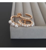 Vip halka küpe 3'lü taşlı ve inci detaylı set (Gold)