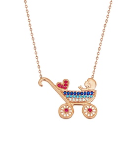 Zirkon Taşlı Gümüş Bebek Arabası Kolye - N103001