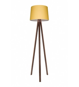 Şık Lambader Modern Abajur Tripod Ahşap Sarı Kahve LY639