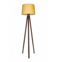 Şık Lambader Modern Abajur Tripod Ahşap Sarı Kahve LY639