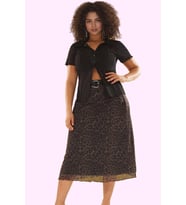 Kadın Örme Mesh Kumaş Leopar Desenli Midi Etek Rahat Günlük Stil Yaz Aylarının Vazgeçilmezi (Haki)