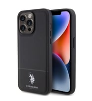 Apple iPhone 15 Pro Uyumlu Kılıf U.S. Polo Assn. Orjinal Lisanslı Suni Deri Arka Yüzey Baskı Logolu Örgü Desenli Kapak (Siyah)