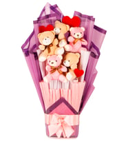 Kahverengi ve Pembe Peluş Ayıcık Büyük Hediye Buketi