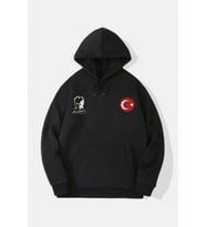 10 Kasıma Özel Üç İplik Kapşonlu Baskılı SweatShirt - Siyah