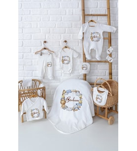 Pia Baby Premium Özel Tasarım Unisex Bebek Hediyesi İsim Baskılı 10’lu Set 5053-01 (Krem)