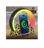 Smart Light Bluetooth Hoparlör 15W Kablosuz Hızlı Şarj LED Gece Lambası Alarm Özel Asistan SİYAH