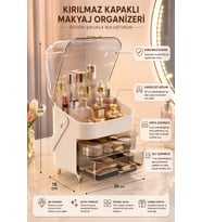 Şeffaf Çekmeceli Takı ve Makyaj Organizeri Bej 19x27x36 cm