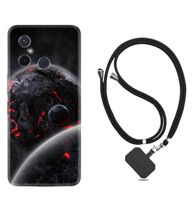 Xiaomi Redmi 12C Kılıf Resimli Boyun Askılı İpli Desenli Silikon Series Kara Dünya 1902