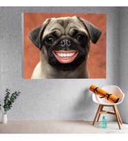 Yakın Çekim Gülümseyen Pug Yavru Köpek Dekoratif Kanvas Tablo