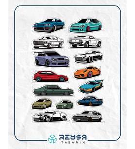 Arabalar Sticker Set 7 15 Parça Telefon, Tablet, Defter, Laptop Sticker