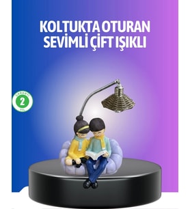 Kitap Okuyan Çift Figürlü Gece Lambası Romantik Dekoratif Masa Lambası