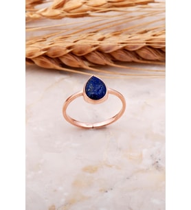 Lapis Lazuli Taşlı Damla Rose Gümüş Yüzük 3675