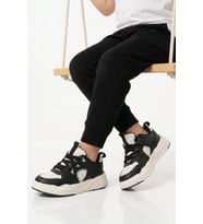 Cool Siyah Beyaz Fileli Hafif Esnek Unisex Çocuk Spor Ayakkabı Jacop F