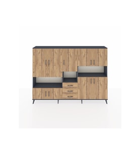 Arges Dolap 13 Raflı 3 Çekmeceli 9 Kapaklı 220x30x163 Antrasit-Çam