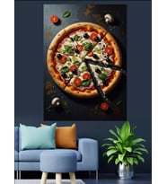 Dilimlenmiş Taze Sebzeli Pizza Görseli Dekoratif Kanvas - Mdf Ahşap Tablo