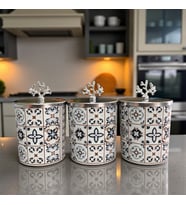 Baharatlık Silindir 3 lü Metalli Kahve Köşesi Ceramic Desen 750 ml Mercan GÜMÜŞ