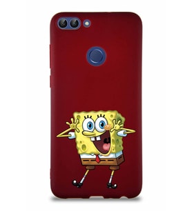 Huawei P Smart Soft Premier Kapak Sünger Bob Tasarımlı Silikon Kılıf - Mürdüm (Şeffaf)