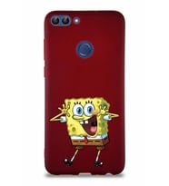 Huawei P Smart Soft Premier Kapak Sünger Bob Tasarımlı Silikon Kılıf - Mürdüm (Şeffaf)