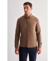 Koyu Vizon Smart Düğmeli Yaka Uzun Kol Cepsiz Slim Fit Casual Gömlek 1004255168