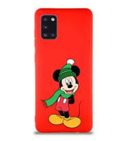 Samsung Galaxy A31 Soft Premier Kapak Mickey Mouse-G Tasarımlı Silikon Kılıf - Kırmızı (Şeffaf)