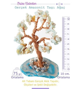 Sertifikalı Gerçek Amazonit Taşı Ağaç - Akik Plakalı (Çok Renkli)