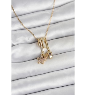 316L Çelik Gold Zirkon Taşlı Deniz Tema Charmlı Kadın Kolye 5886 - 1OL4864-8896