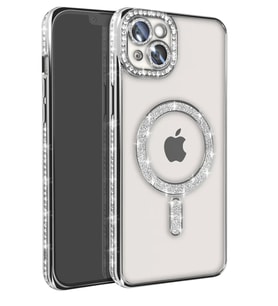 Newface Apple iPhone 14 Kılıf Joke Simli Magneticsafe Kılıf - Gümüş