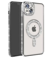 Newface Apple iPhone 14 Kılıf Joke Simli Magneticsafe Kılıf - Gümüş